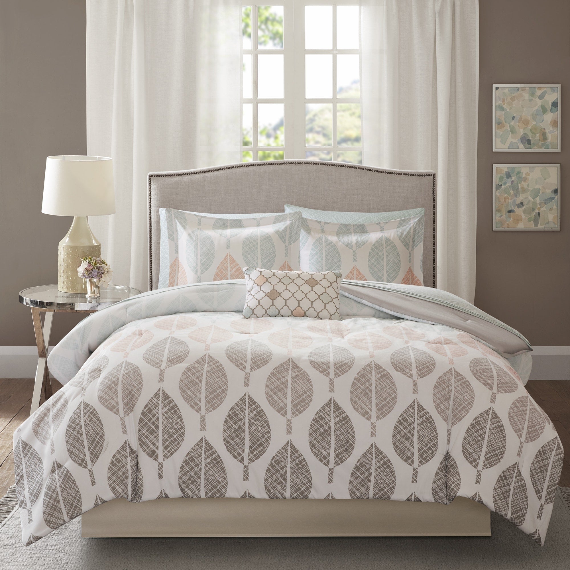Parure de lit Madison Park Essentials Pelham Bay corail/vert avec draps en coton