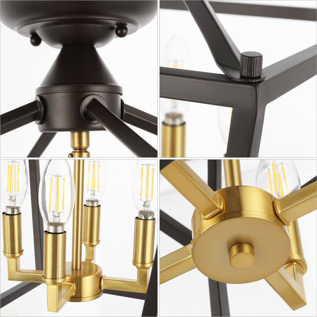 Lanterne miniature Milton à 4 lumières en fer, style ferme moderne, montage encastré à DEL, par JONATHAN Y