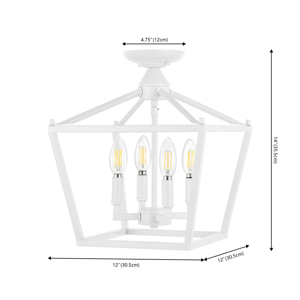 Lanterne miniature Milton à 4 lumières en fer, style ferme moderne, montage encastré à DEL, par JONATHAN Y