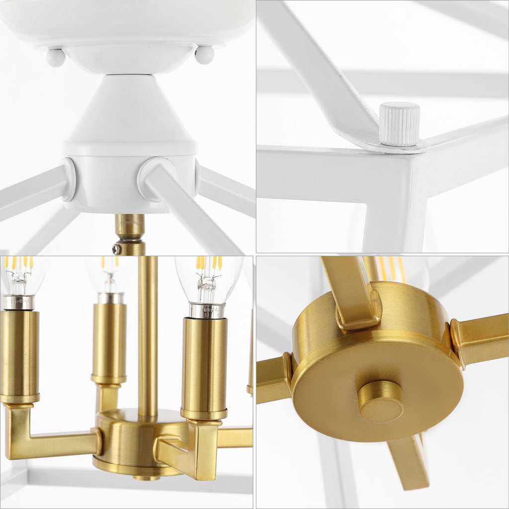 Lanterne miniature Milton à 4 lumières en fer, style ferme moderne, montage encastré à DEL, par JONATHAN Y