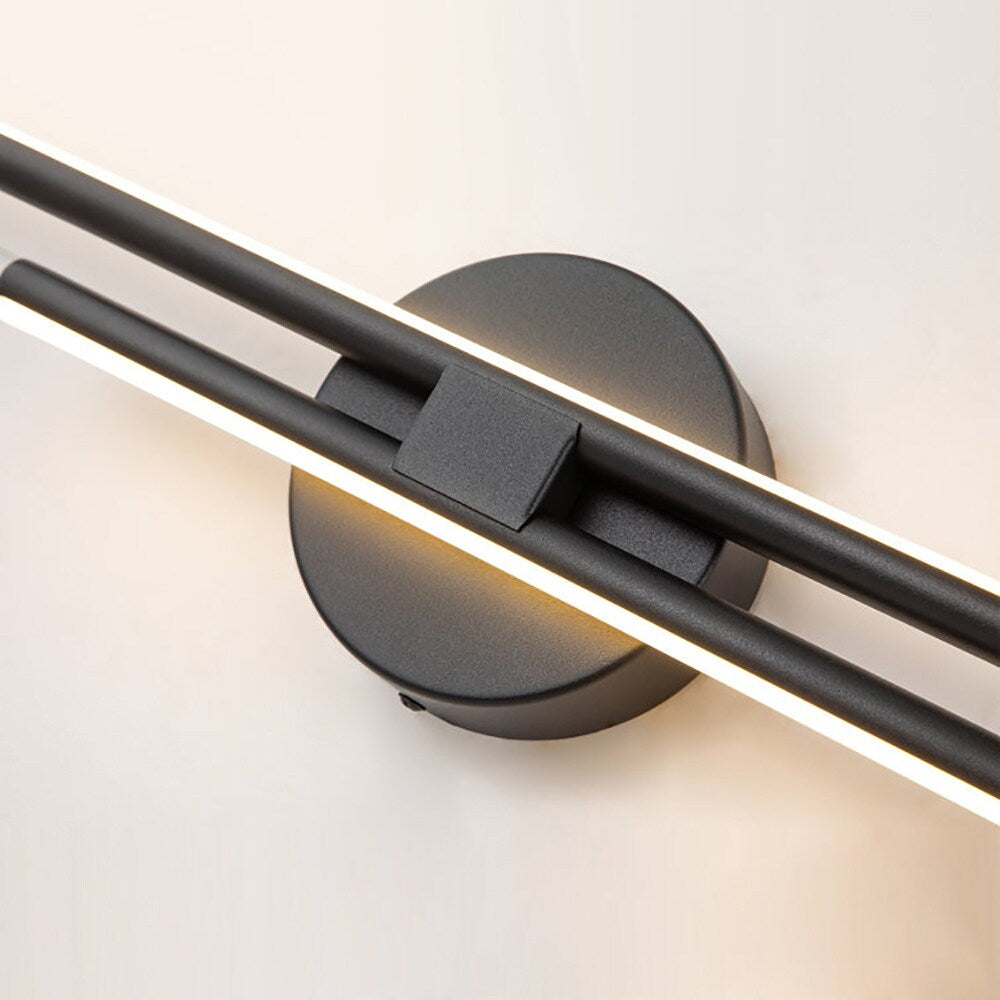 Applique murale linéaire minimaliste en métal à 2 lumières à LED et intensité variable