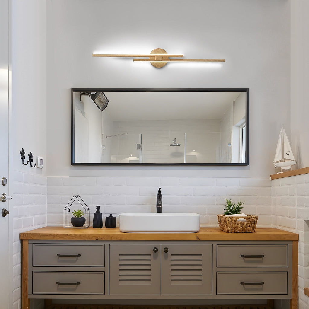 Applique murale linéaire minimaliste en métal à 2 lumières à LED et intensité variable