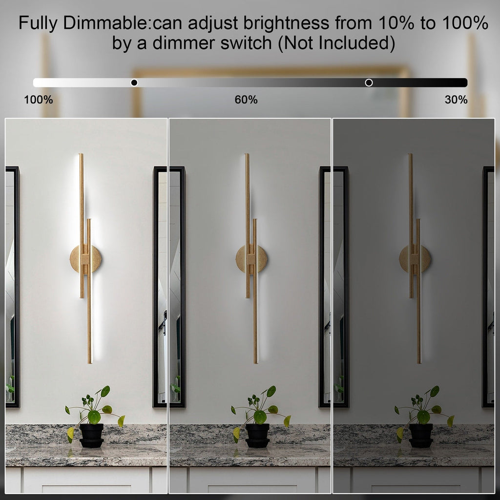 Applique murale linéaire minimaliste en métal à 2 lumières à LED et intensité variable