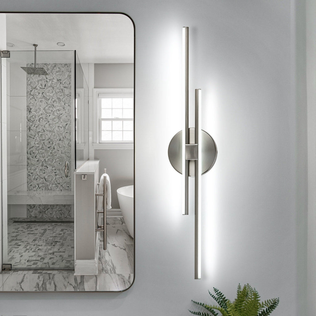 Applique murale linéaire minimaliste en métal à 2 lumières à LED et intensité variable