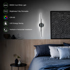 Applique murale linéaire minimaliste en métal à 2 lumières à LED et intensité variable