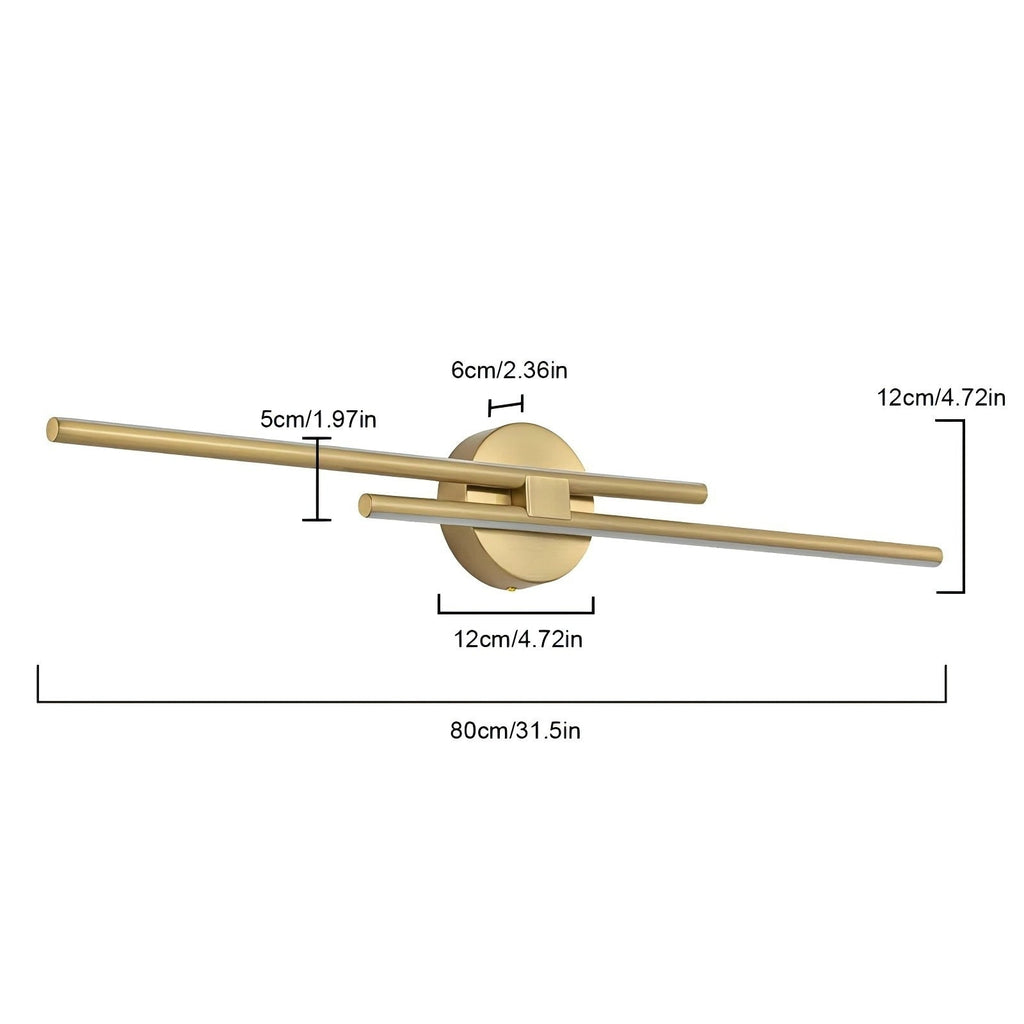 Applique murale linéaire minimaliste en métal à 2 lumières à LED et intensité variable