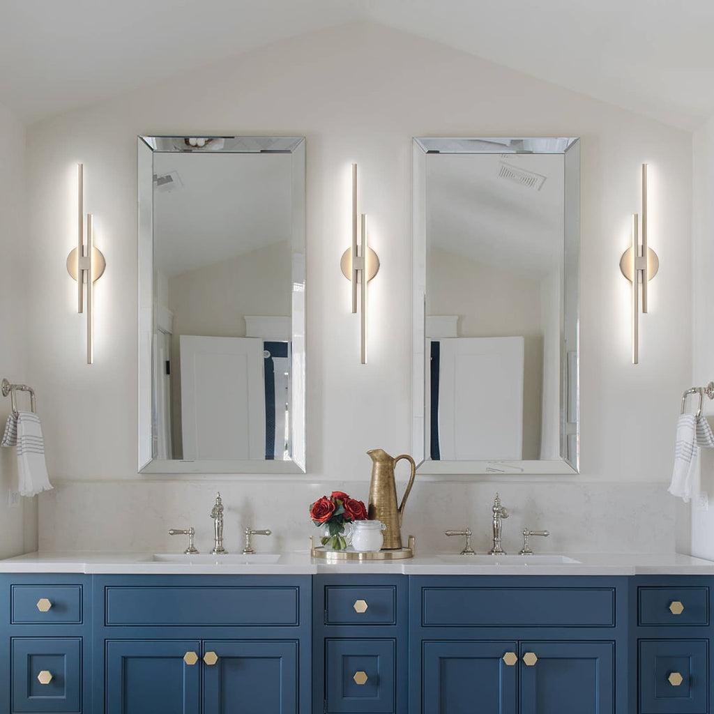 Applique murale linéaire minimaliste en métal à 2 lumières à LED et intensité variable