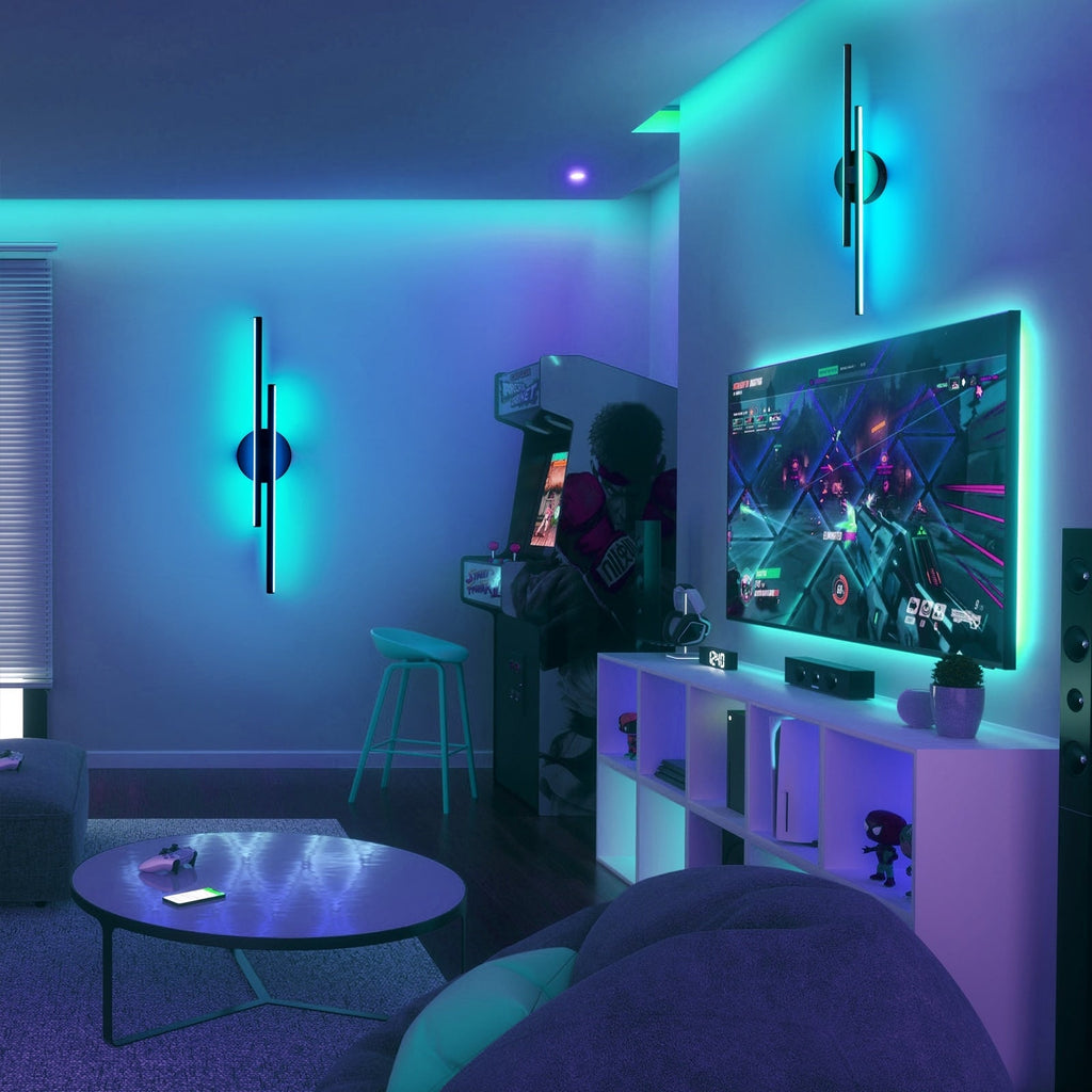 Applique murale linéaire minimaliste en métal à 2 lumières à LED et intensité variable