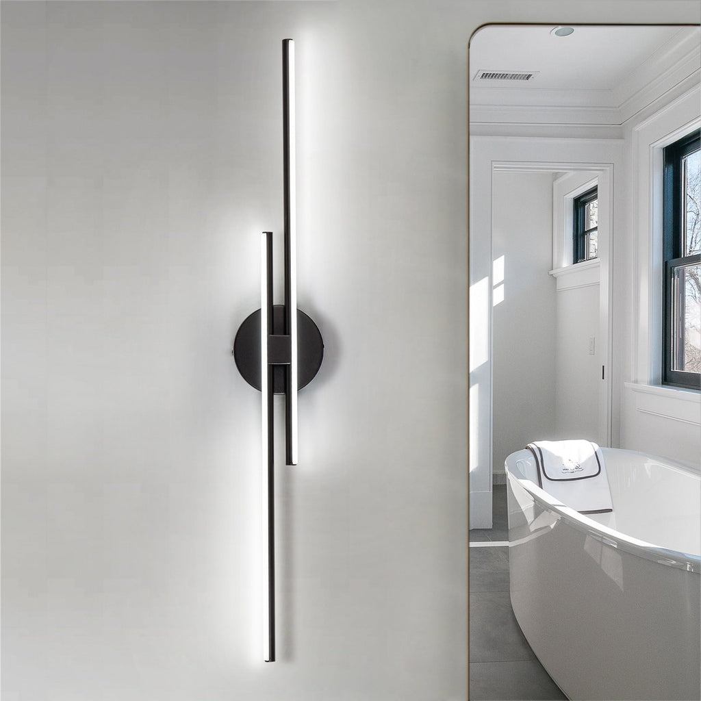 Applique murale linéaire minimaliste en métal à 2 lumières à LED et intensité variable