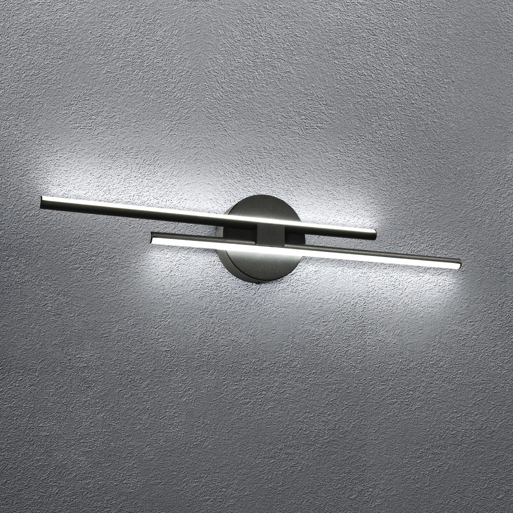 Applique murale linéaire minimaliste en métal à 2 lumières à LED et intensité variable