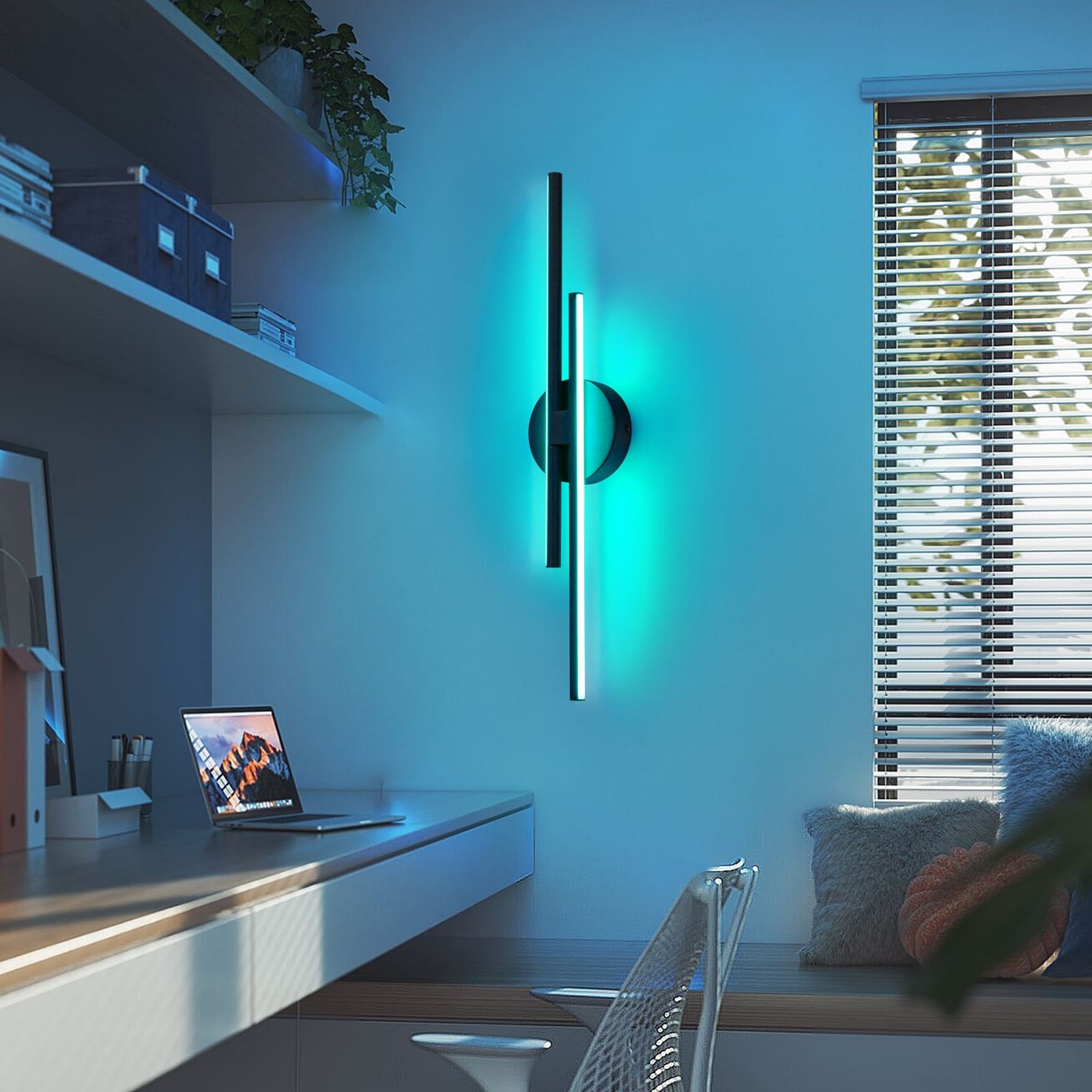 Applique murale linéaire minimaliste en métal à 2 lumières à LED et intensité variable