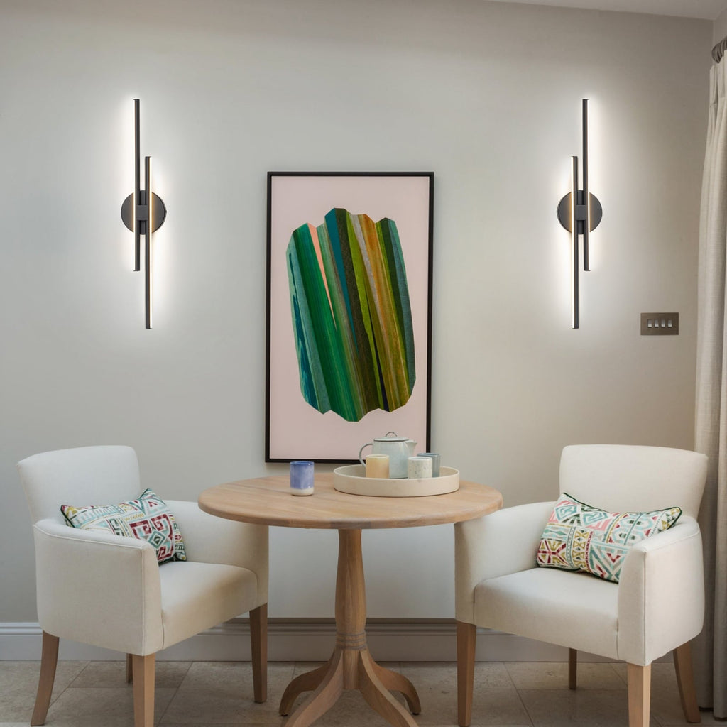 Applique murale linéaire minimaliste en métal à 2 lumières à LED et intensité variable
