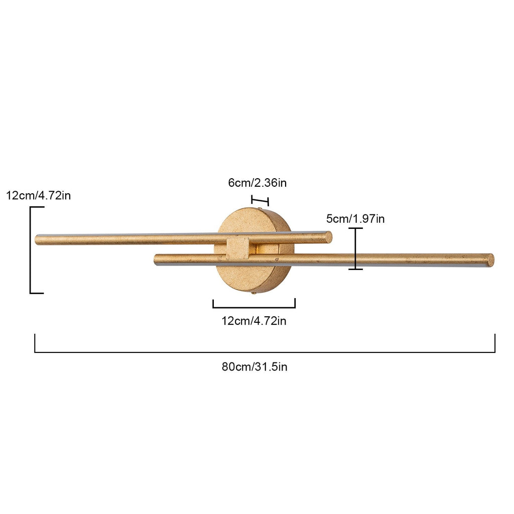 Applique murale linéaire minimaliste en métal à 2 lumières à LED et intensité variable