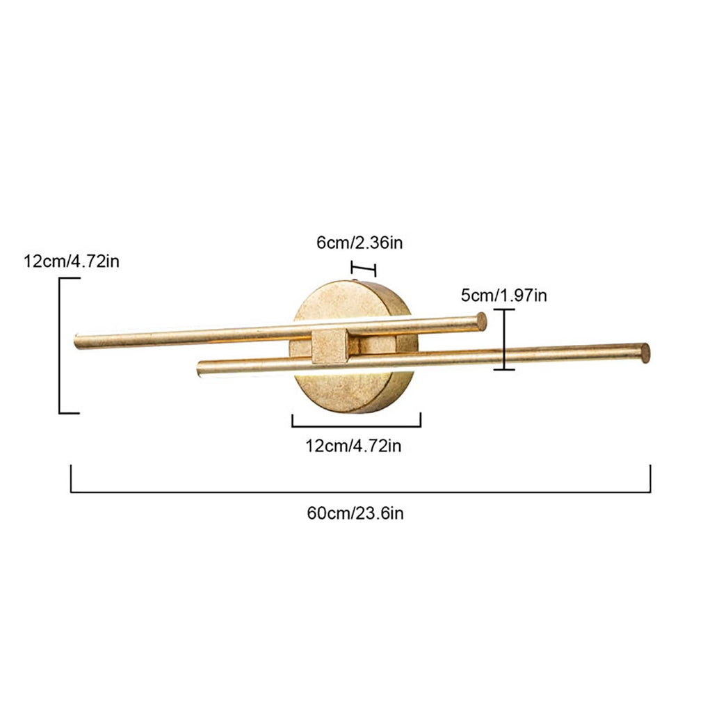 Applique murale linéaire minimaliste en métal à 2 lumières à LED et intensité variable