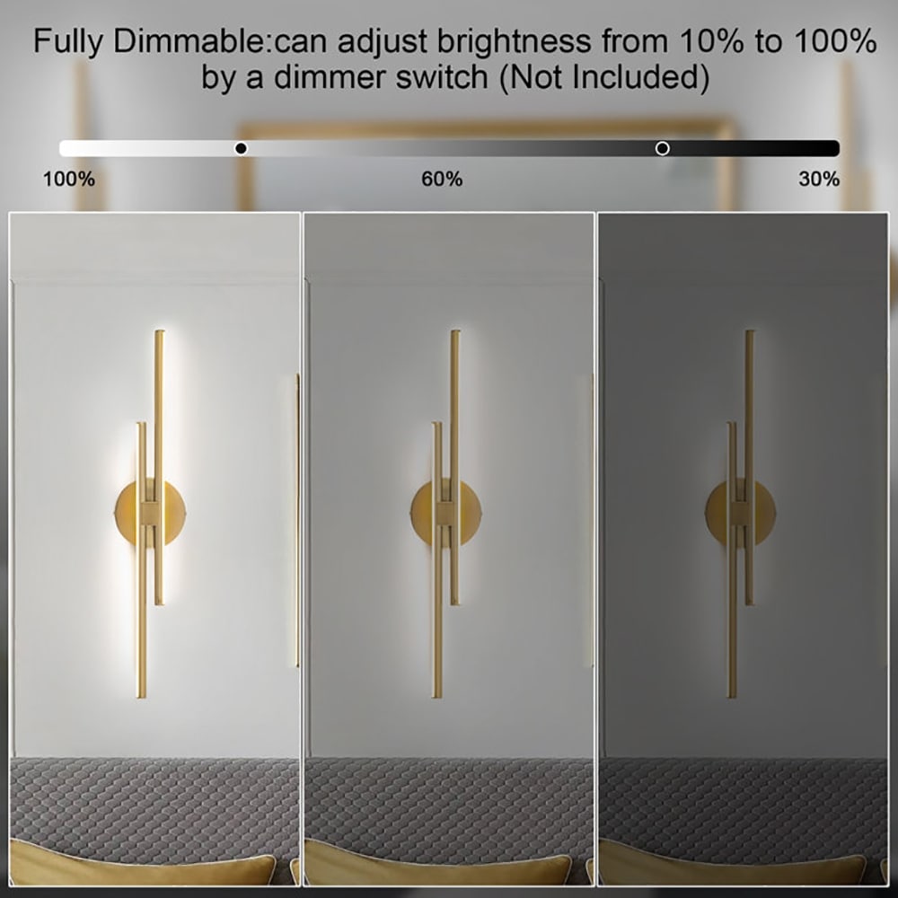 Applique murale linéaire minimaliste en métal à 2 lumières à LED et intensité variable