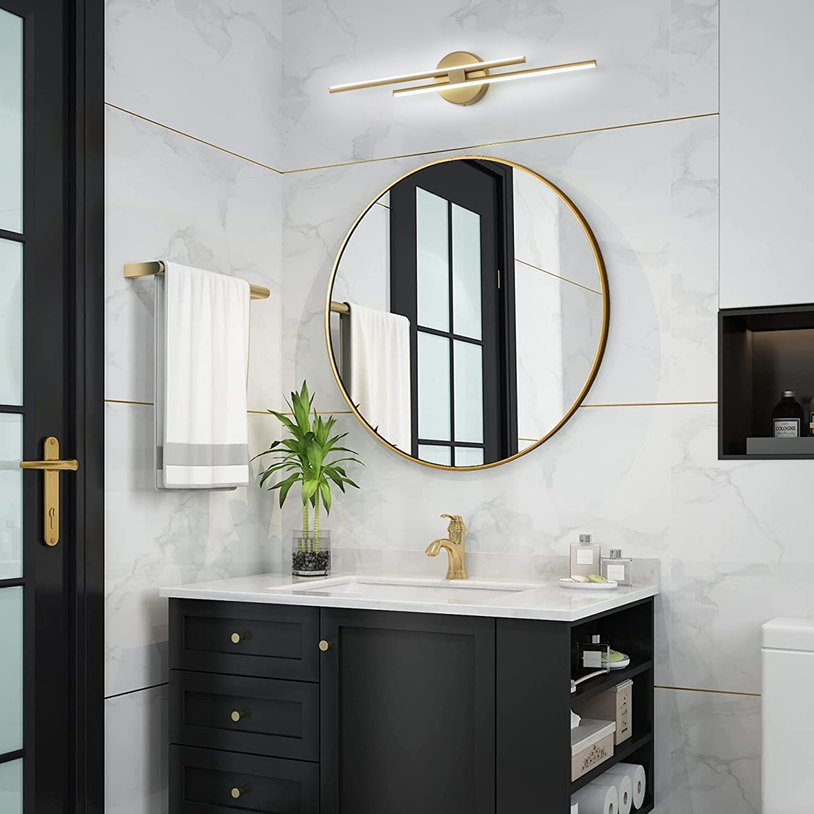 Applique murale linéaire minimaliste en métal à 2 lumières à LED et intensité variable