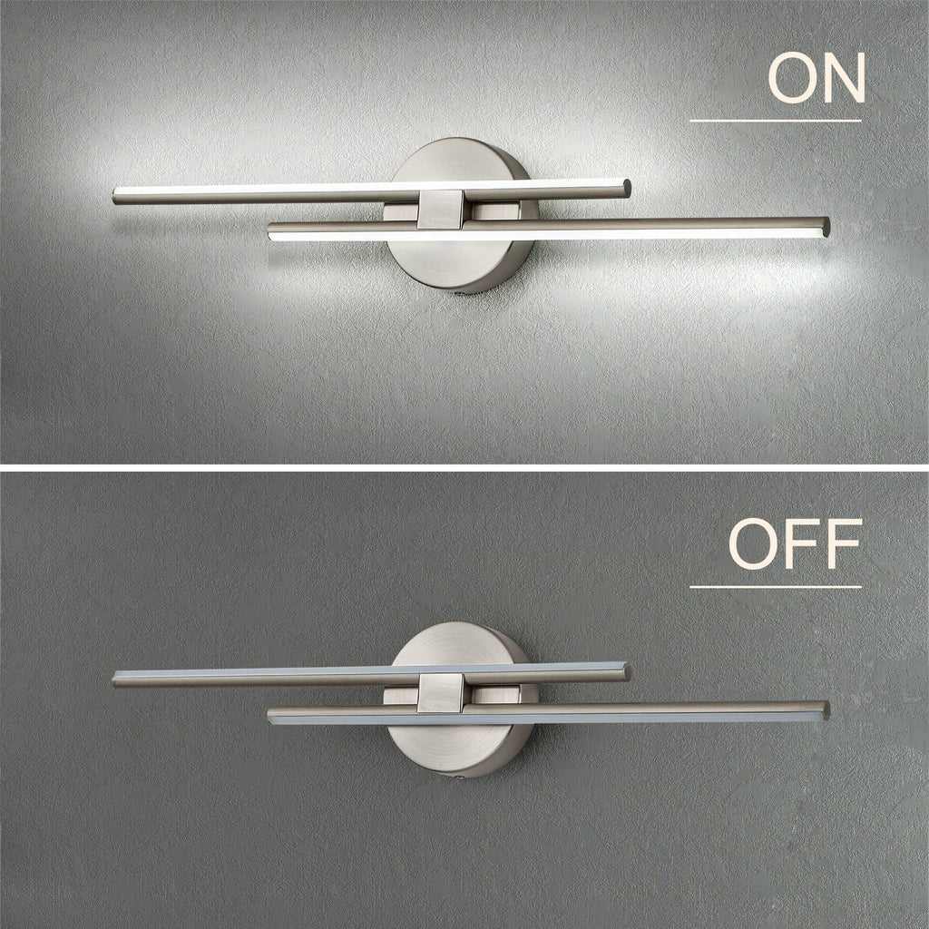 Applique murale linéaire minimaliste en métal à 2 lumières à LED et intensité variable