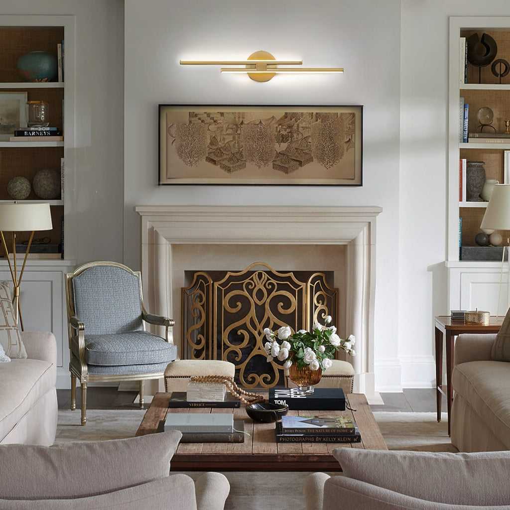 Applique murale linéaire minimaliste en métal à 2 lumières à LED et intensité variable