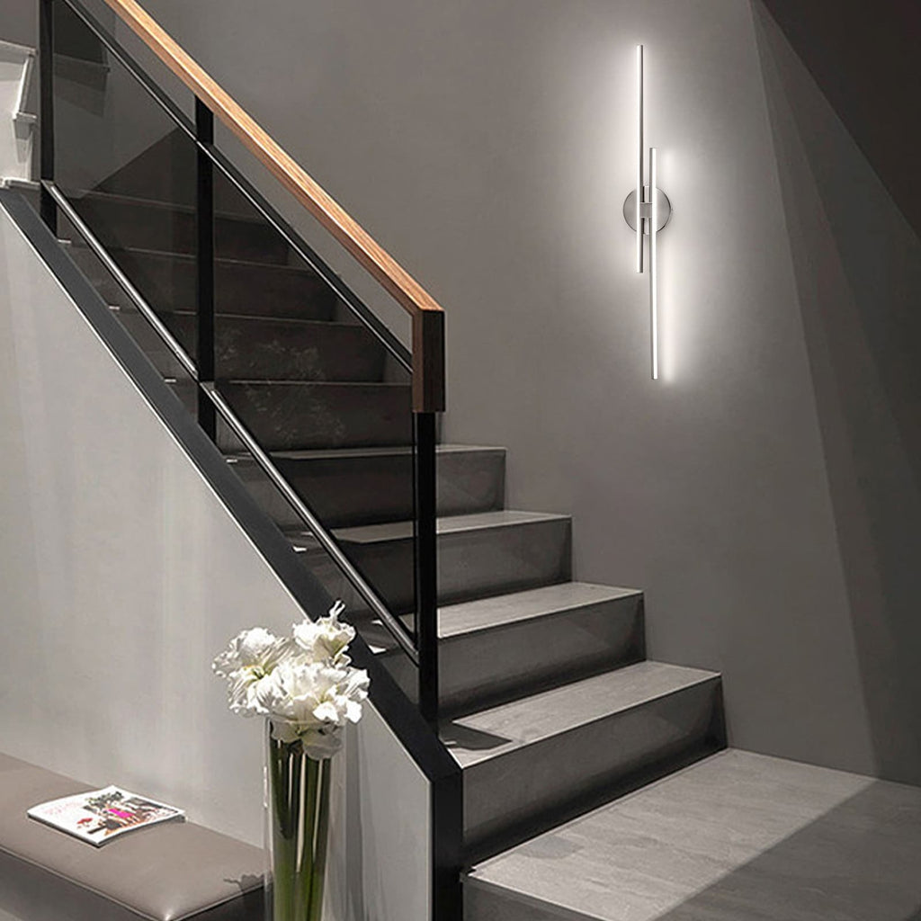 Applique murale linéaire minimaliste en métal à 2 lumières à LED et intensité variable