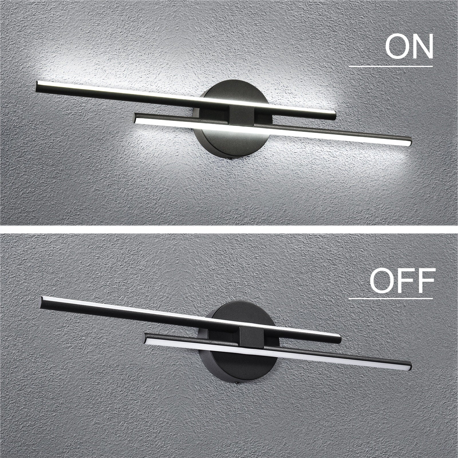 Applique murale linéaire minimaliste en métal à 2 lumières à LED et intensité variable