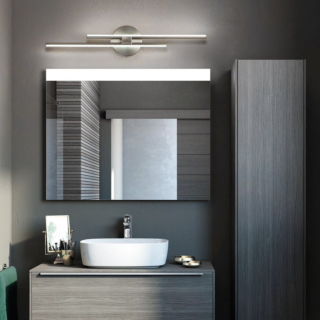 Applique murale linéaire minimaliste en métal à 2 lumières à LED et intensité variable