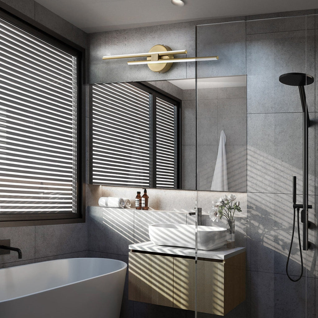 Applique murale linéaire minimaliste en métal à 2 lumières à LED et intensité variable