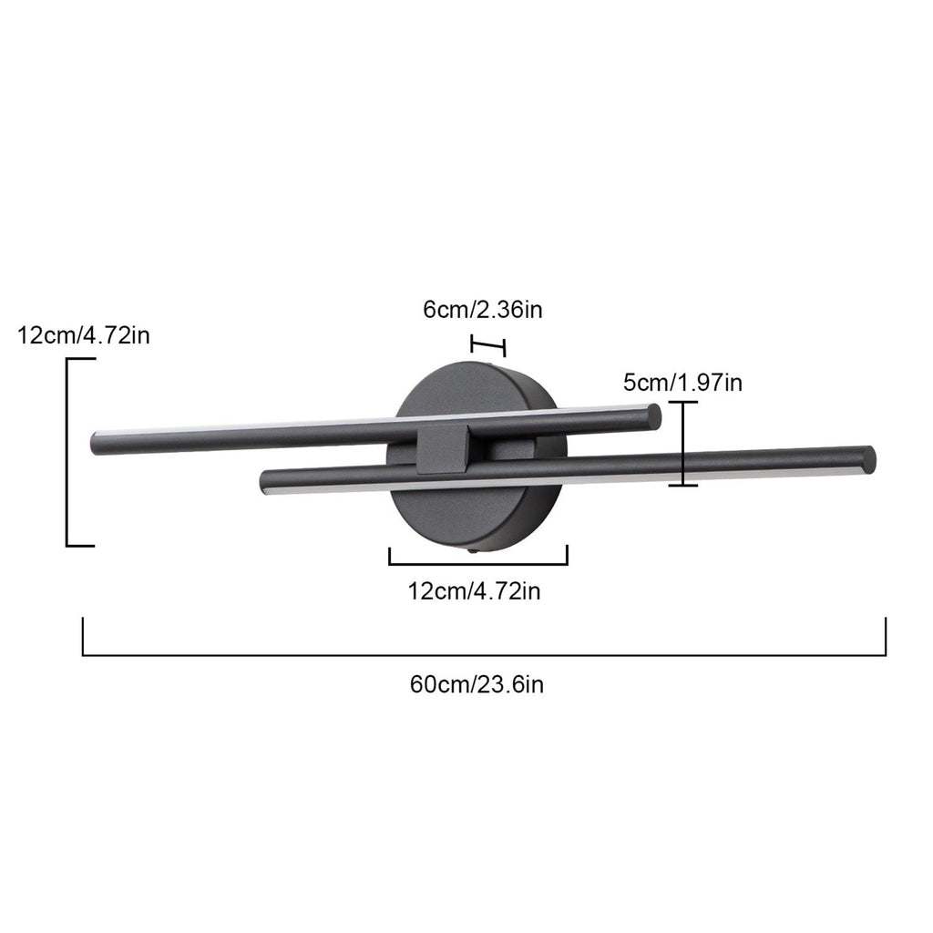 Applique murale linéaire minimaliste en métal à 2 lumières à LED et intensité variable