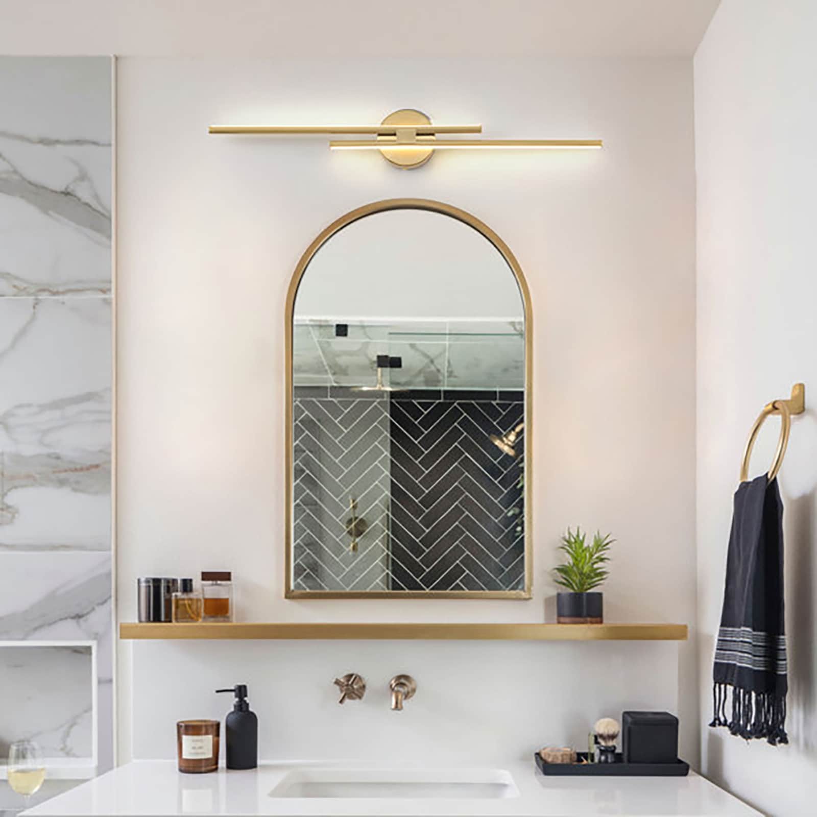 Applique murale linéaire minimaliste en métal à 2 lumières à LED et intensité variable