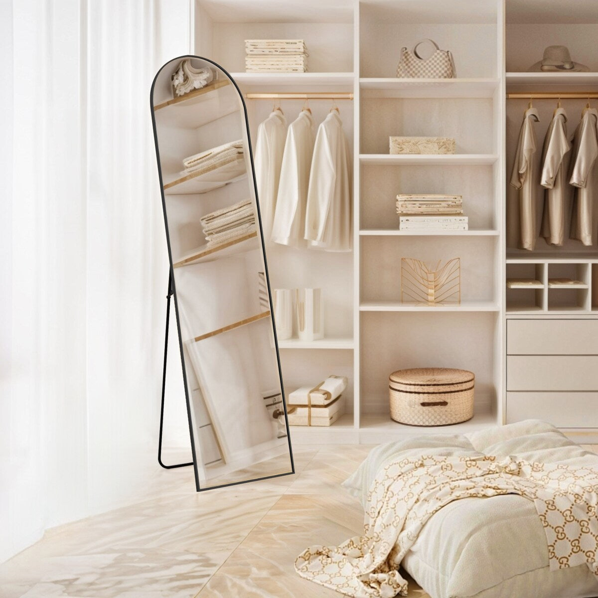 Miroir mural pleine longueur avec verre incassable, à poser au sol pour chambre à coucher ou vestiaire