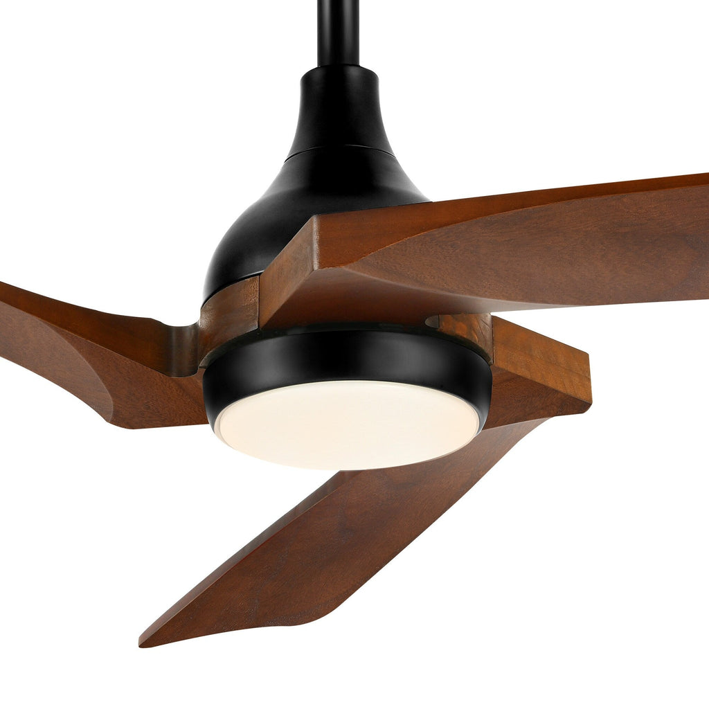 Ventilateur de plafond moderne Moasis 52 avec télécommande et lumières, 5 pales en bois massif