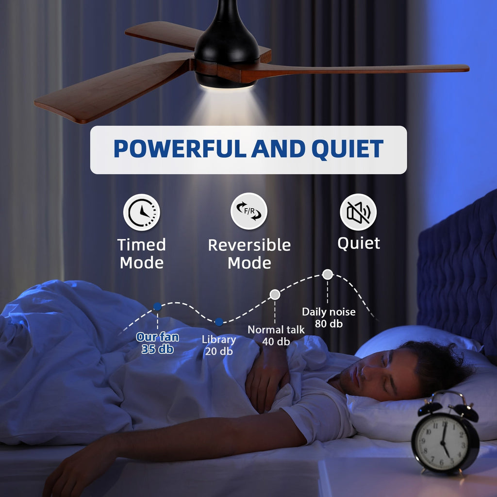 Ventilateur de plafond moderne Moasis 52 avec télécommande et lumières, 5 pales en bois massif