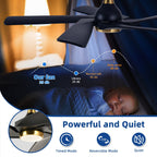 Ventilateur de plafond moderne Moasis 52 avec télécommande et lumières, 5 pales en bois massif