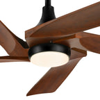 Ventilateur de plafond moderne Moasis 52 avec télécommande et lumières, 5 pales en bois massif