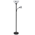 Lampadaire torchère traditionnel Moasis 71 avec lampe de lecture réglable, abat-jour en verre albâtre - 71H
