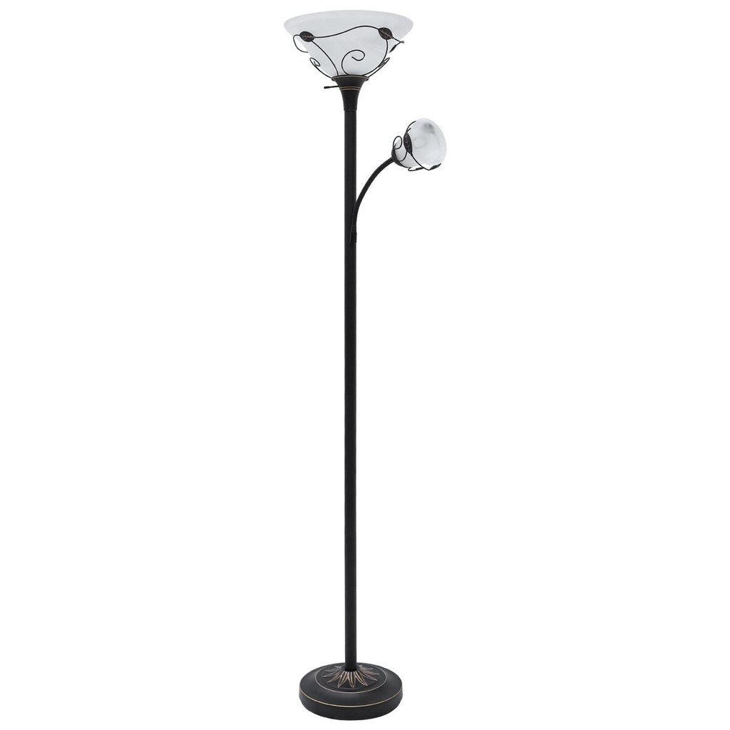 Lampadaire torchère traditionnel Moasis 71 avec lampe de lecture réglable, abat-jour en verre albâtre - 71H