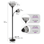 Lampadaire torchère traditionnel Moasis 71 avec lampe de lecture réglable, abat-jour en verre albâtre - 71H