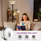 Lampadaire torchère traditionnel Moasis 71 avec lampe de lecture réglable, abat-jour en verre albâtre - 71H