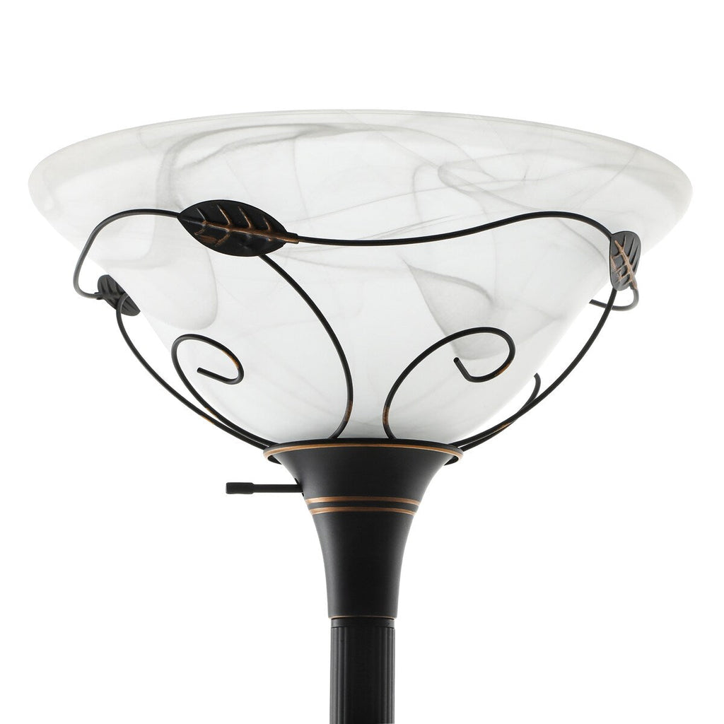 Lampadaire torchère traditionnel Moasis 71 avec lampe de lecture réglable, abat-jour en verre albâtre - 71H