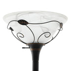 Lampadaire torchère traditionnel Moasis 71 avec lampe de lecture réglable, abat-jour en verre albâtre - 71H