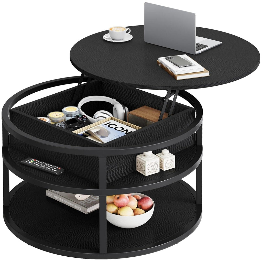 Table basse ronde relevable Moasis avec rangement dissimulé