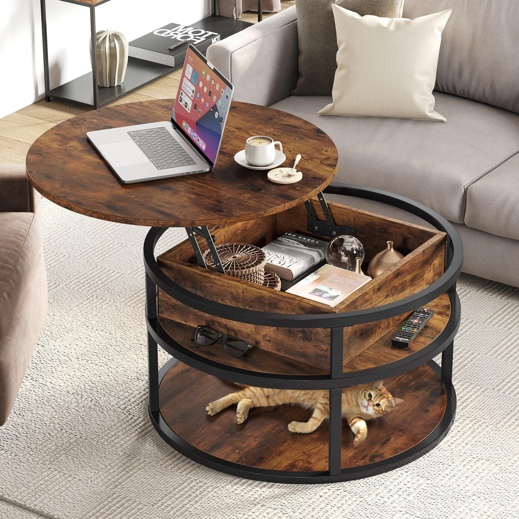 Table basse ronde relevable Moasis avec rangement dissimulé