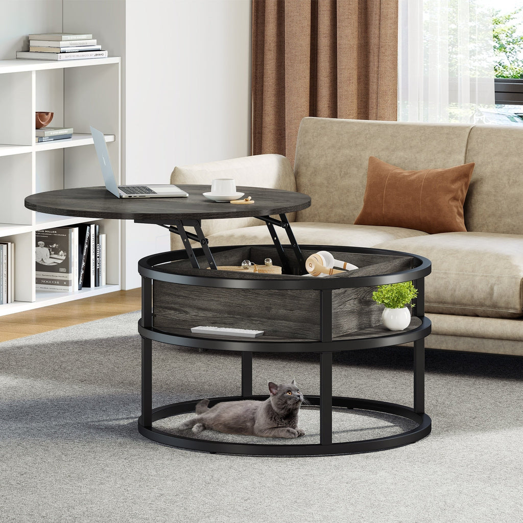 Table basse ronde relevable Moasis avec rangement dissimulé