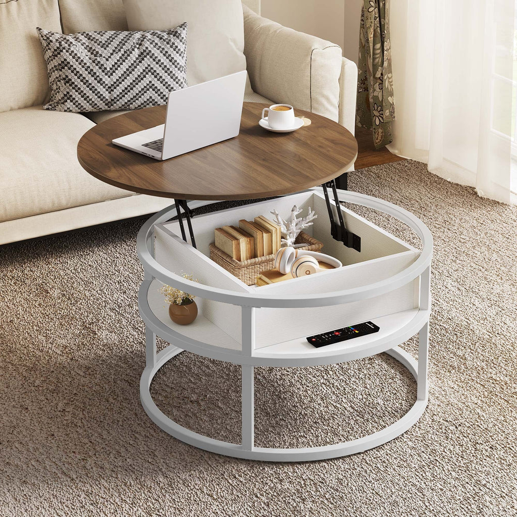 Table basse ronde relevable Moasis avec rangement dissimulé