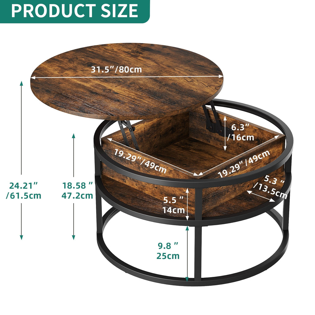 Table basse ronde relevable Moasis avec rangement dissimulé