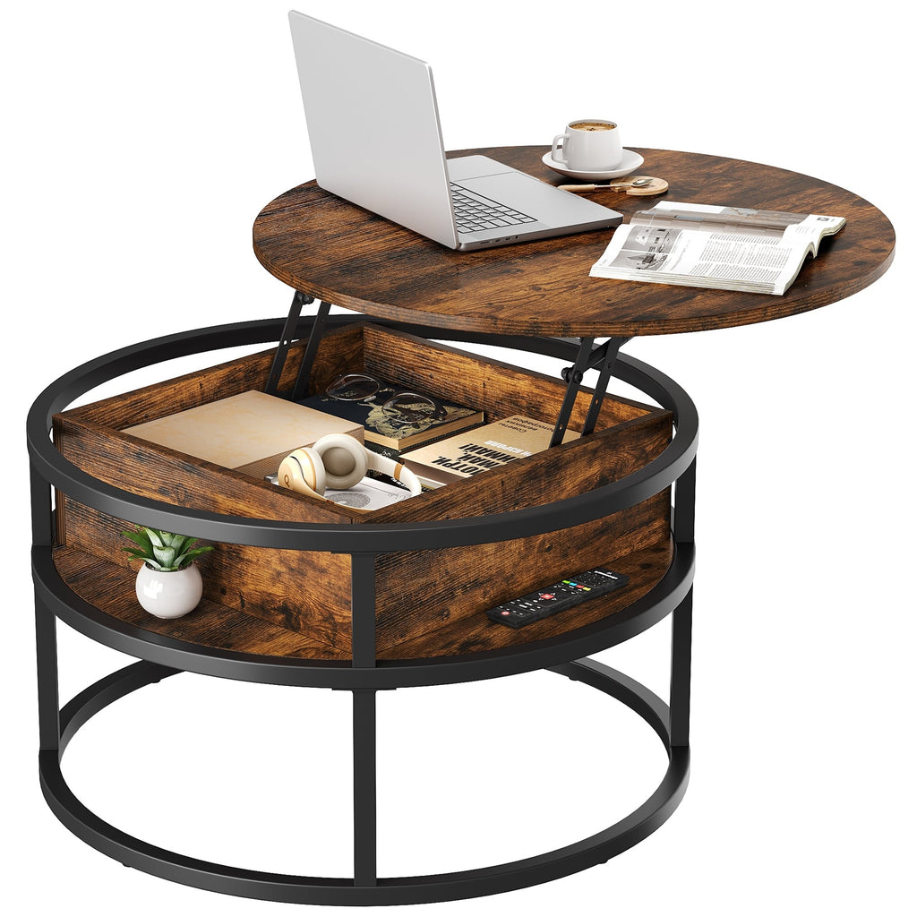 Table basse ronde relevable Moasis avec rangement dissimulé