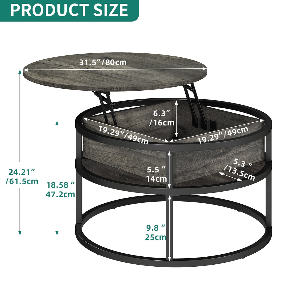 Table basse ronde relevable Moasis avec rangement dissimulé