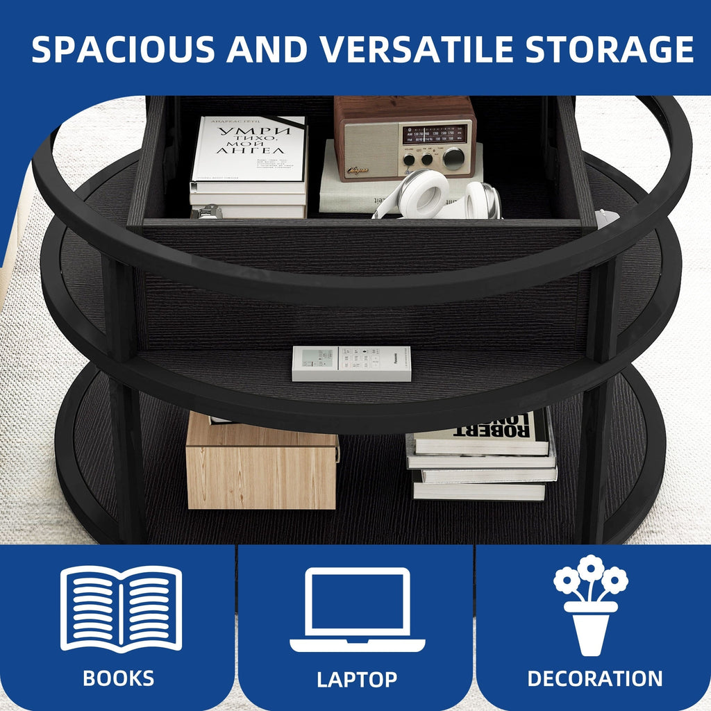 Table basse ronde relevable Moasis avec rangement dissimulé