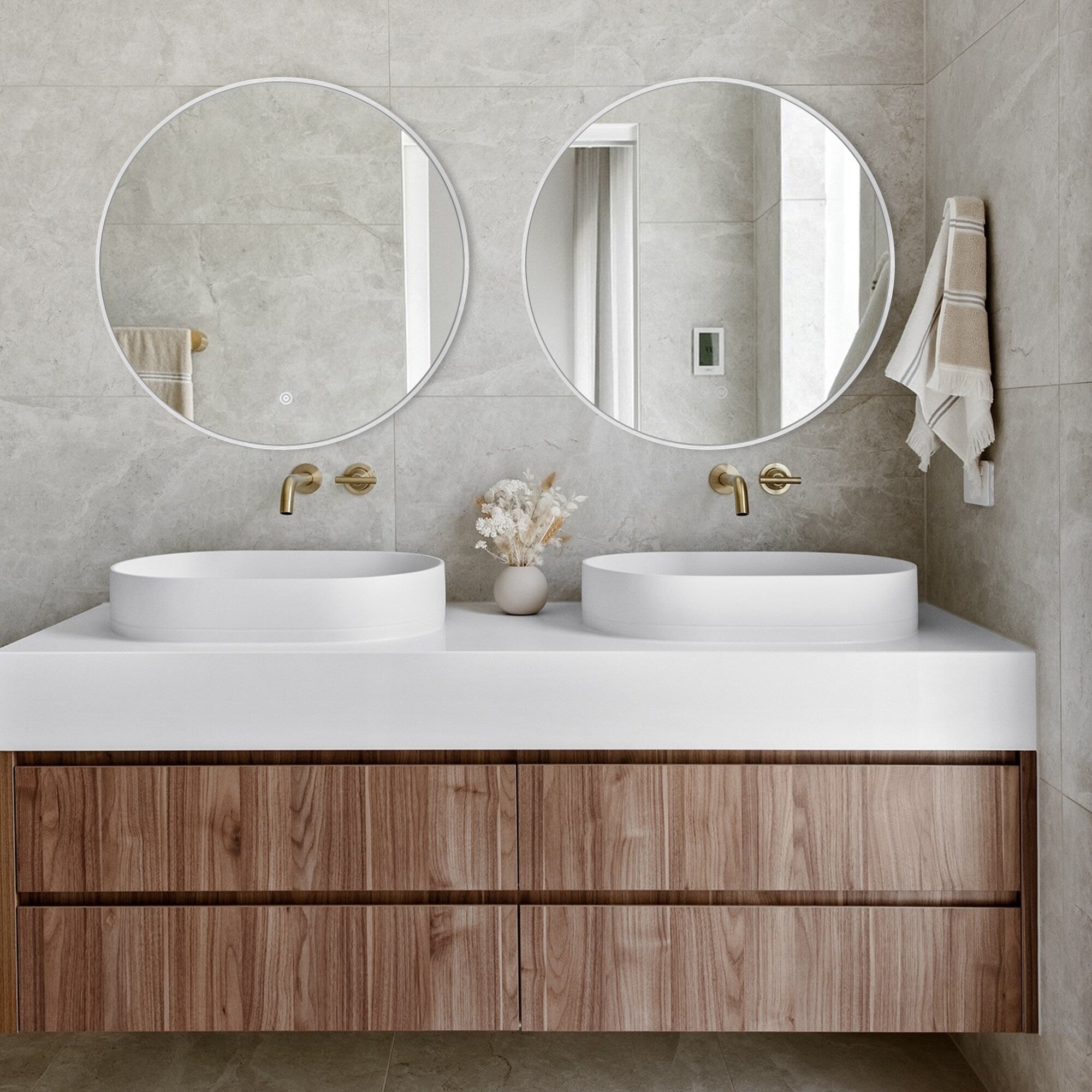 Miroir de courtoisie rond mural pour salle de bain moderne