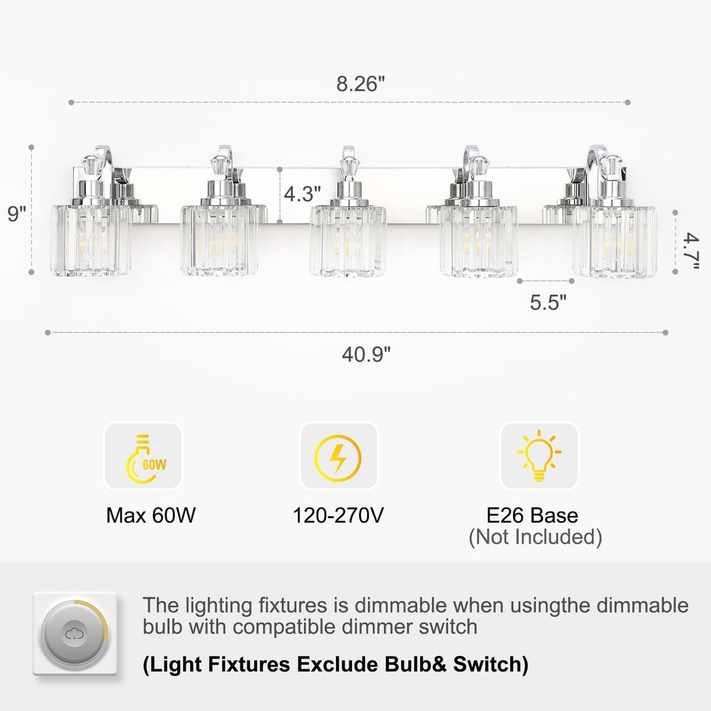 Appliques murales à intensité variable pour salle de bain en cristal moderne