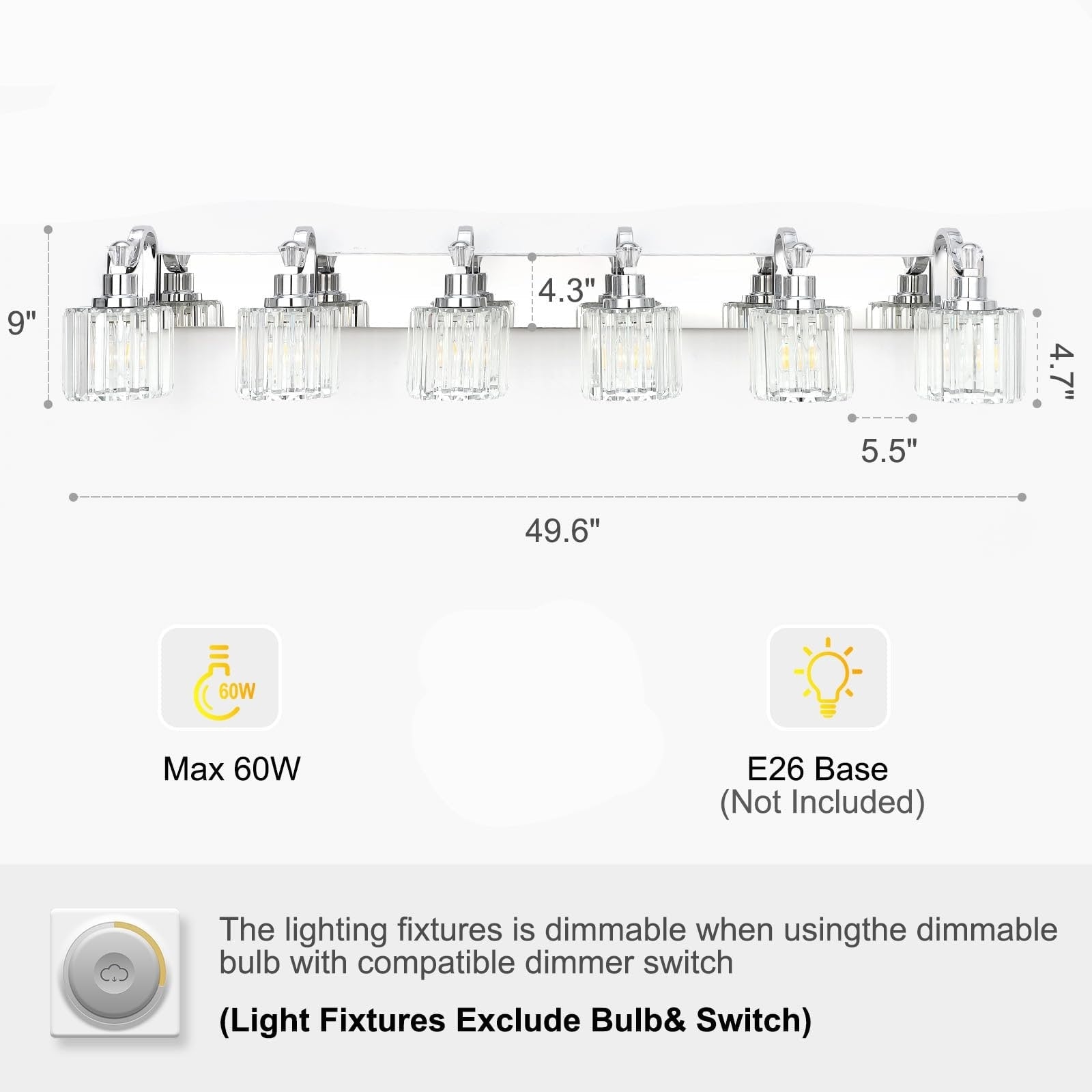 Appliques murales à intensité variable pour salle de bain en cristal moderne